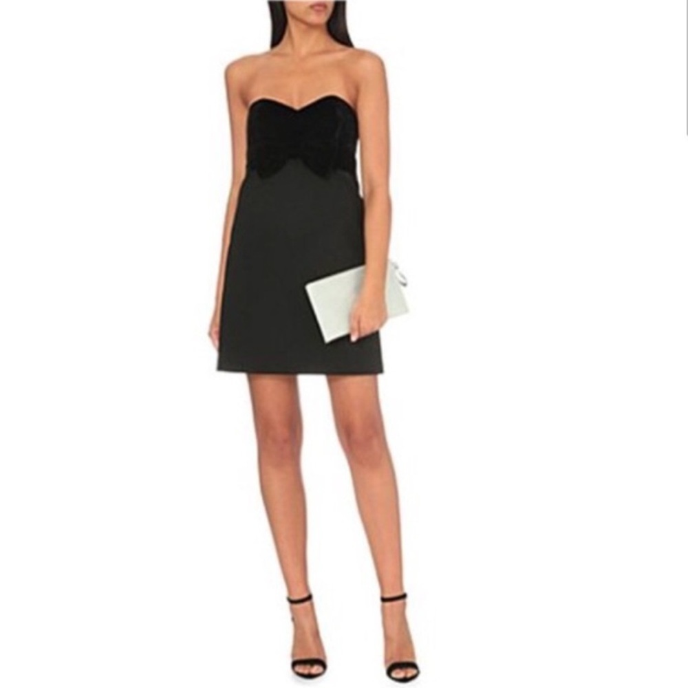 MAJE RESSY VELVET BOW STRAPLESS MINI DRESS